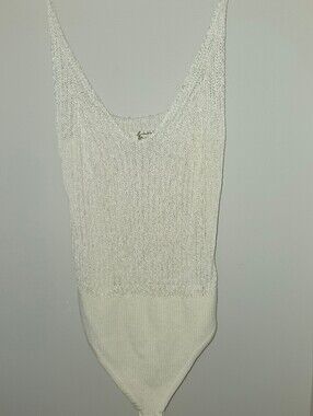 Free People Ivory Textured Scoop Neck Bodysuit Small